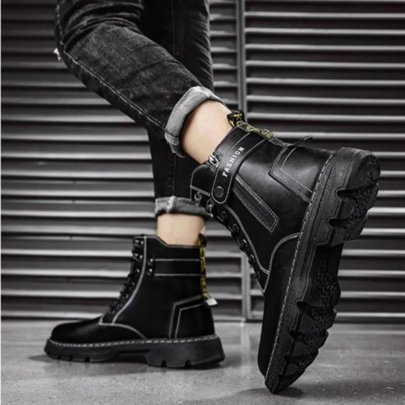 Men's Boots Fashion Casual High Top Boots Waterproof Leather Boot Winter Plush Warm Winter Boots for Men Ankle Boot Botas Hombre
