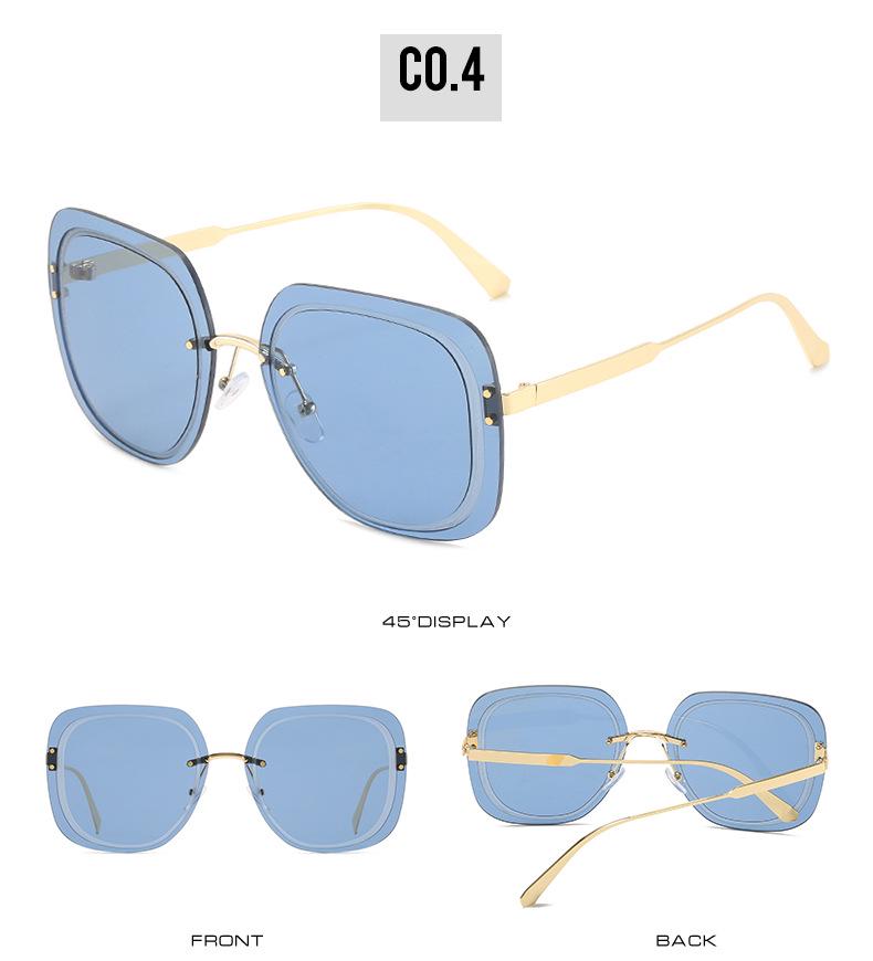2021 European and American Square Frame Sunglasses with Rice Nail Grooved Lenses for Women