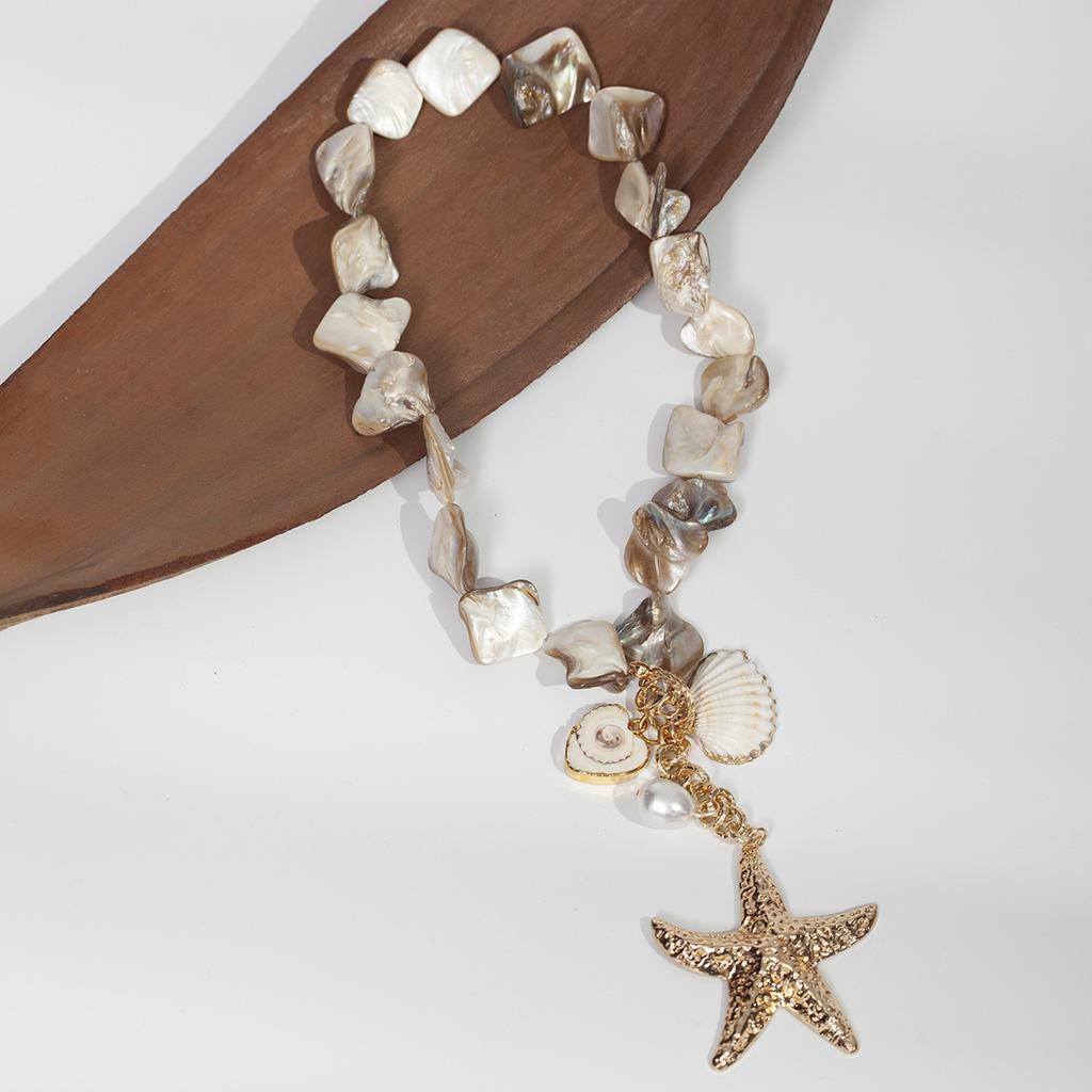 European and American Marine Element Alloy Summer Beach Shell Necklace, Personalized High-end Starfish Multi-layer Collarbone Chain