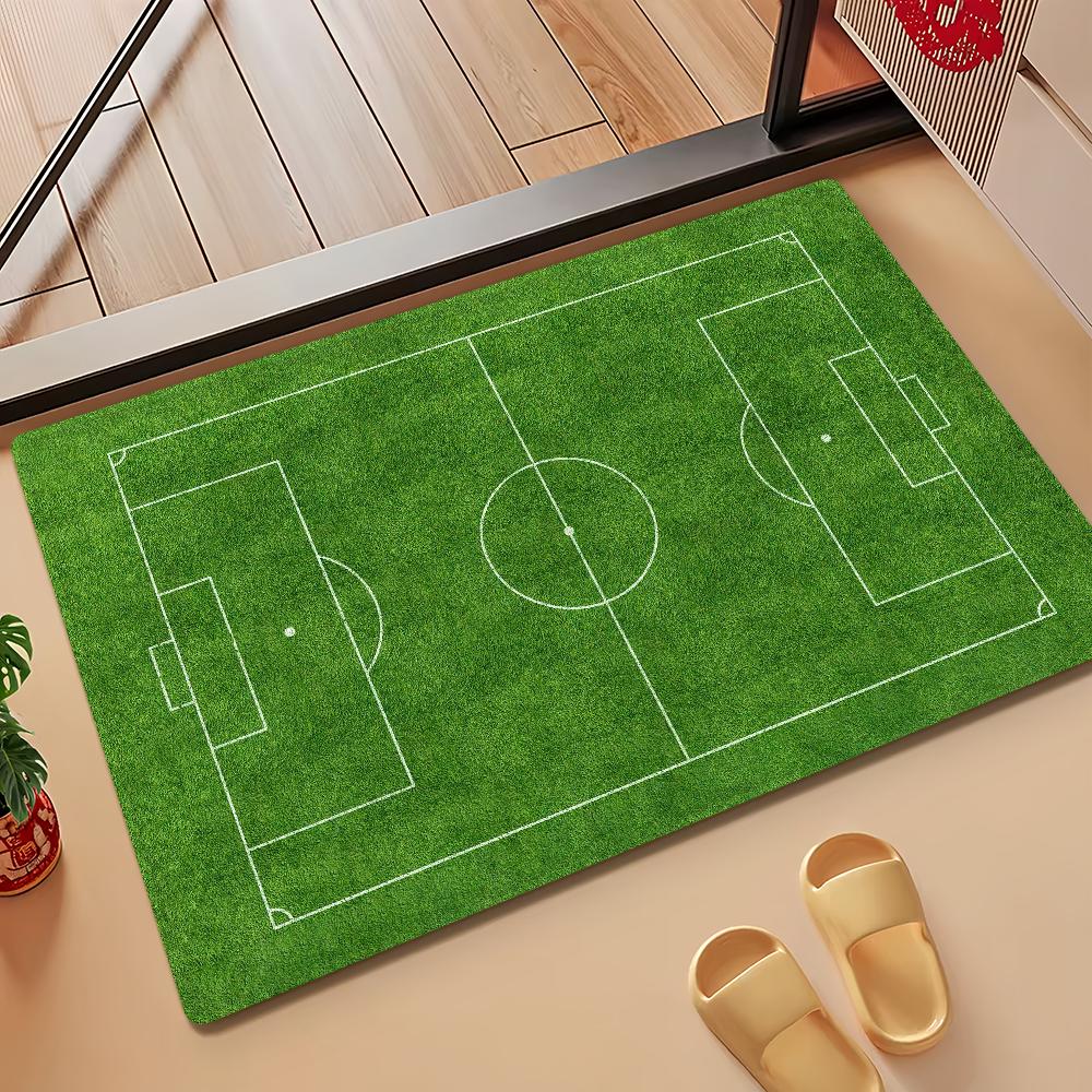 Green Football Pitch Footbal Field Bath Microfiber Decorative Versatile Flannel Floor Door Mat Quick Dry Absorbent Non-slip Sole