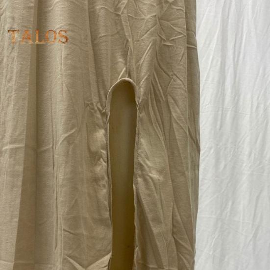 Women Summer Dress Pleated Round Neck Sleeveless Solid Color Loose Slit Hem Maxi Dress Daily Date Party Wear Long Dress