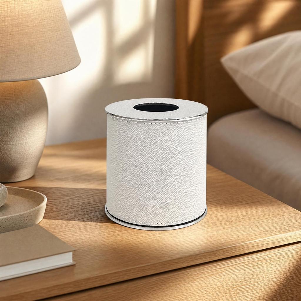 Compact Artificial Leather Tissue Box Elegant Cylindrical