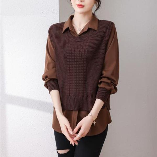 Large Size Shirt for Women Loose Design Knitted Long Sleeved Fashionable Shirt