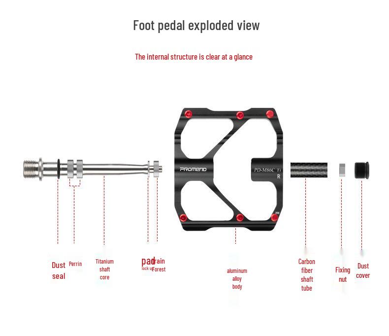 PROMEND 86T Mountain Bike Pedals - Titanium Axle, Carbon Tube, 3 Bearings, Road Cycling Pedals