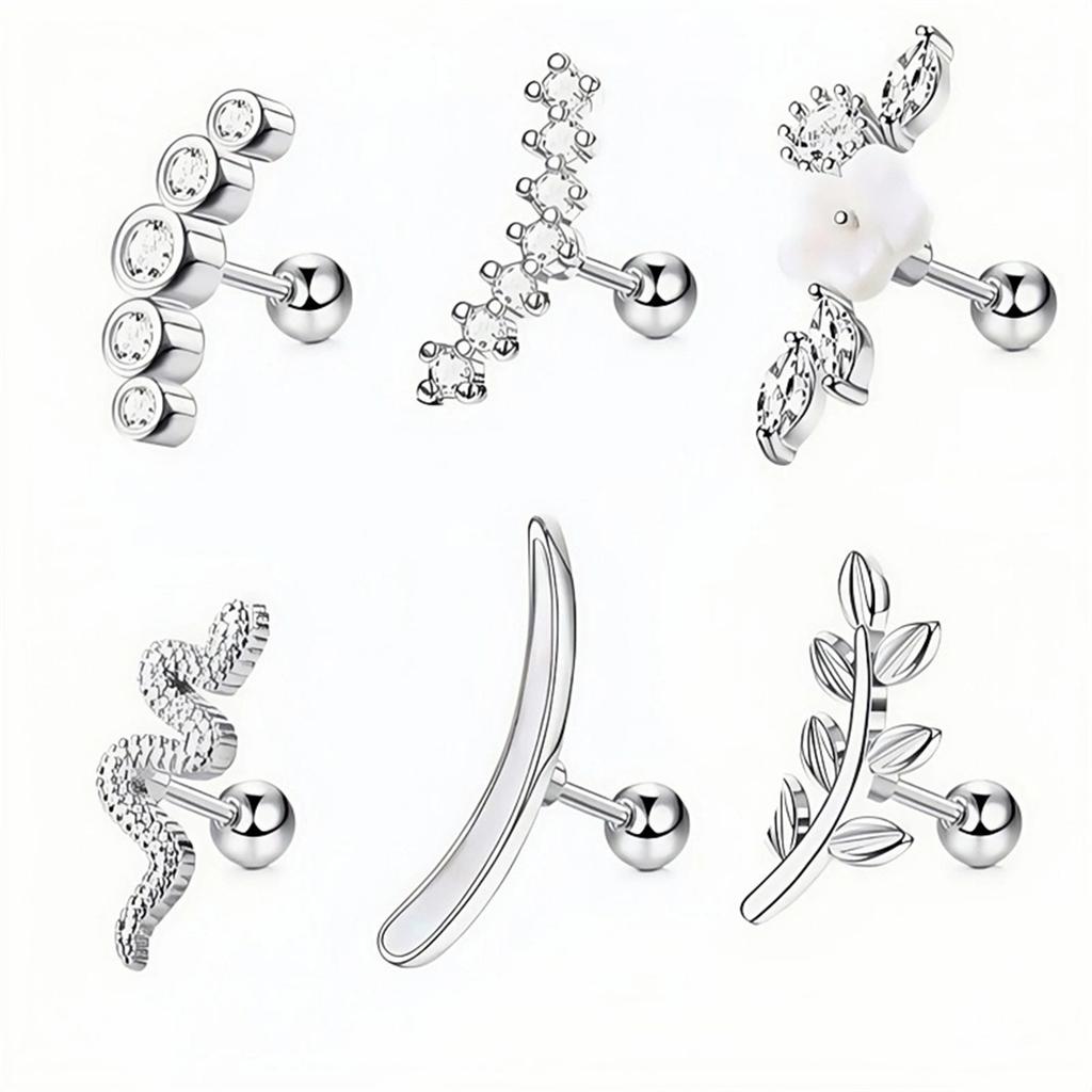 16G Edelstahl Zirkonia Ohrstecker für Damen Helix Conch Knorpel Piercing Schmuck Schraubverschluss