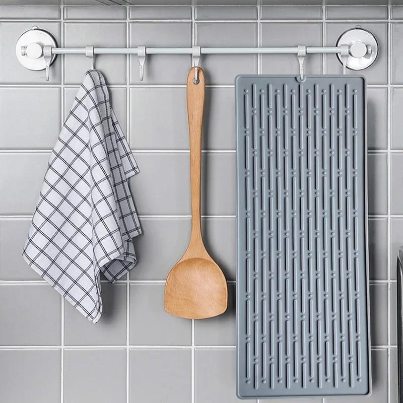 Foldable Dish Drying Mat Drainer Mat Silicone Heat Insulation Placemat Kitchen Sink Mat Anti Slip Pad Coaster Dish Draining Tool