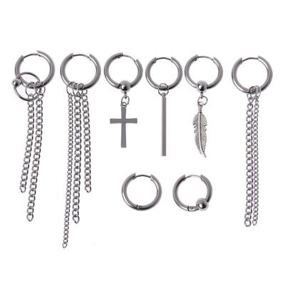 Korean Jewelry Titanium Steel Earrings Long Men Boys Hoop Chain Drop Earrings