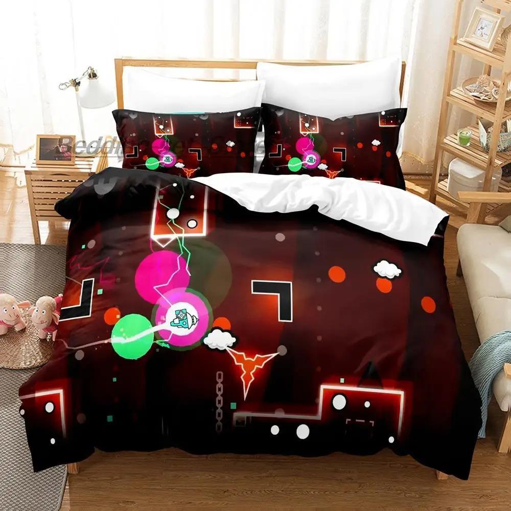 Angry Geometry Dash 3D Print Bedding Set Single Twin Full Queen King Size Duvet Cover for Adult Kids Bedroom