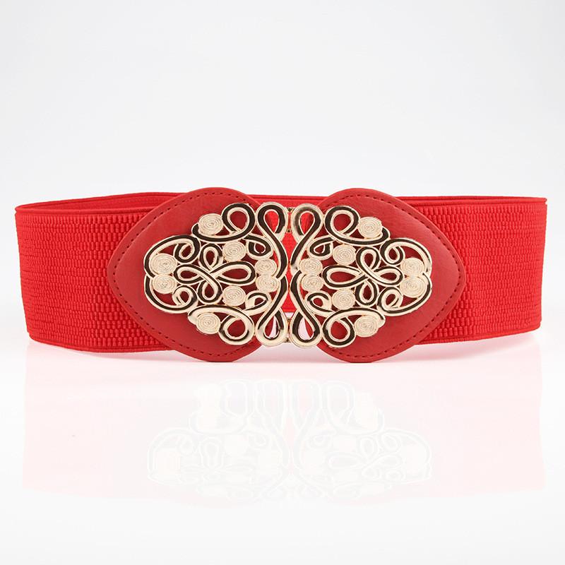 Retro Hollow Floral Decoration Wide Waist Belt With Alloy Buckle For Ladies Fashion