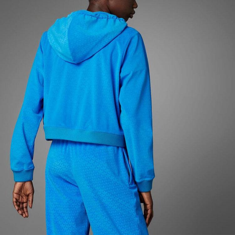 Adidas Originals Trefoil Logo Print Zip Hoodie With Drawstring Women Tops Blue IB2046