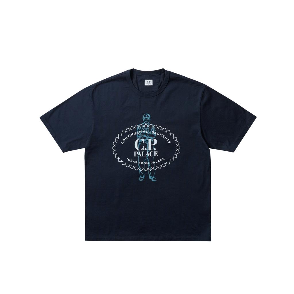 Palace X C.P. Company Mercerized Jersey 30/2 Twisted T-Shirt Navy Unisex Tops Blue TS012A006247G886