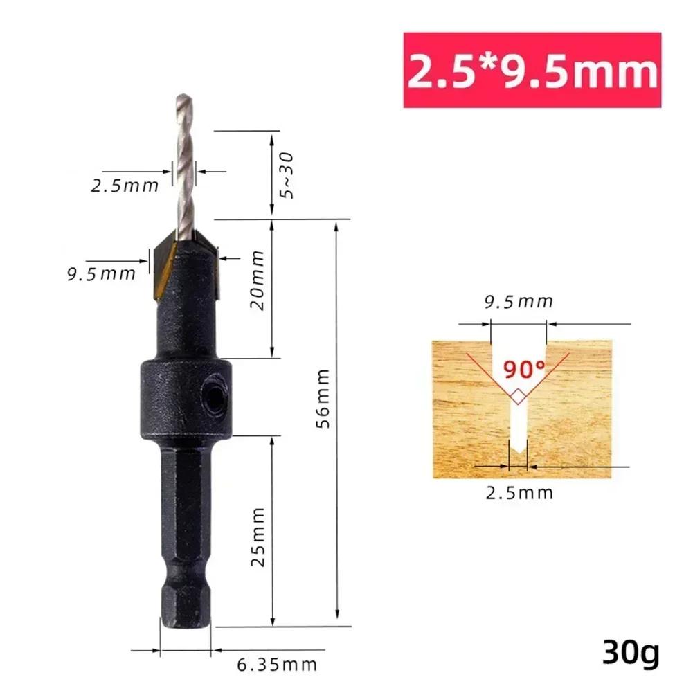 1Pc Countersink Drill Bit Salad Step Drill Bit 2/2.5/2.8/3.25/3.5mm Bit Head Hex Shank For Woodworking Hole Punching Carpentry