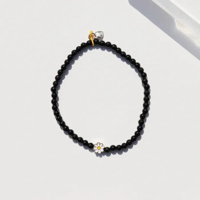 MY Daisy Charm Onyx Bracelet Silver 925 Daisy Charm Black Onyx Bracelet