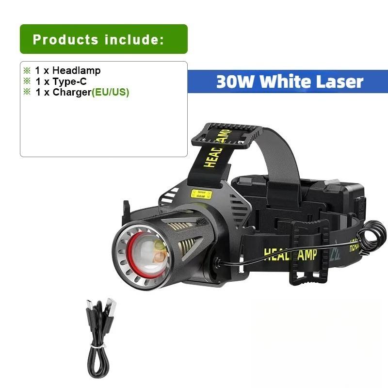 Powerful XHP360 Headlamp No Battery Zoomable Sensor Headlight Rechargeable Head Flashlight Torch Outdoor Camping Hiking Fishing Lantern