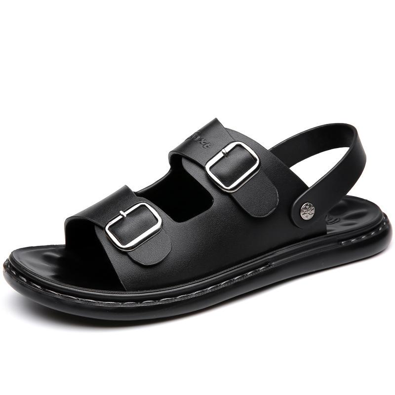 Fashion Solid Color Summer New Leather Sandals for Men Fashion Buckle Designer Light Dual-use Casual Slippers Shoes Man