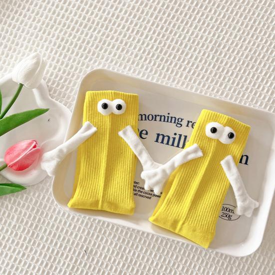 1 Pair Magnetic Hand Socks Solid Color Long Socks with 3D Character Arm Holding Hands Wearable Socks Daily Wear