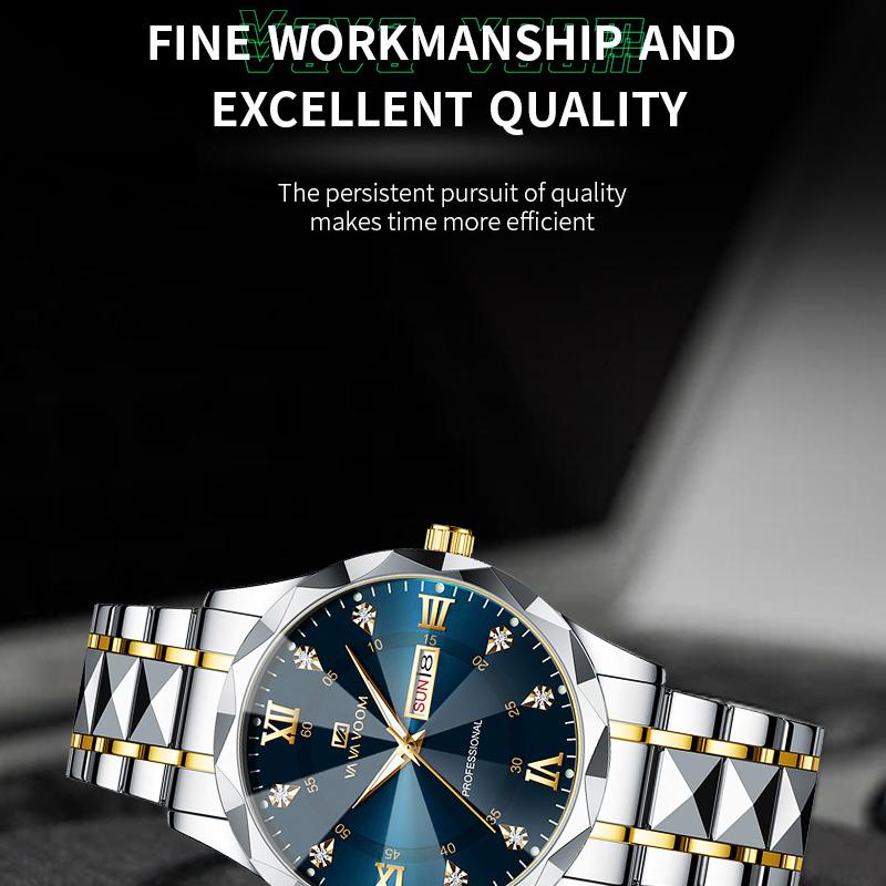 VA VA VOOM Brand Watch Men's Waterproof Rhombus Design Business Men's Watch