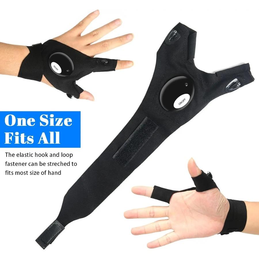 Mănușă LED cu jumătate de deget pentru bărbați, femei, în aer liber, impermeabilă, momeală de pescuit de noapte, ciclism, alergare, lanternă, mănuși durabile fără degete