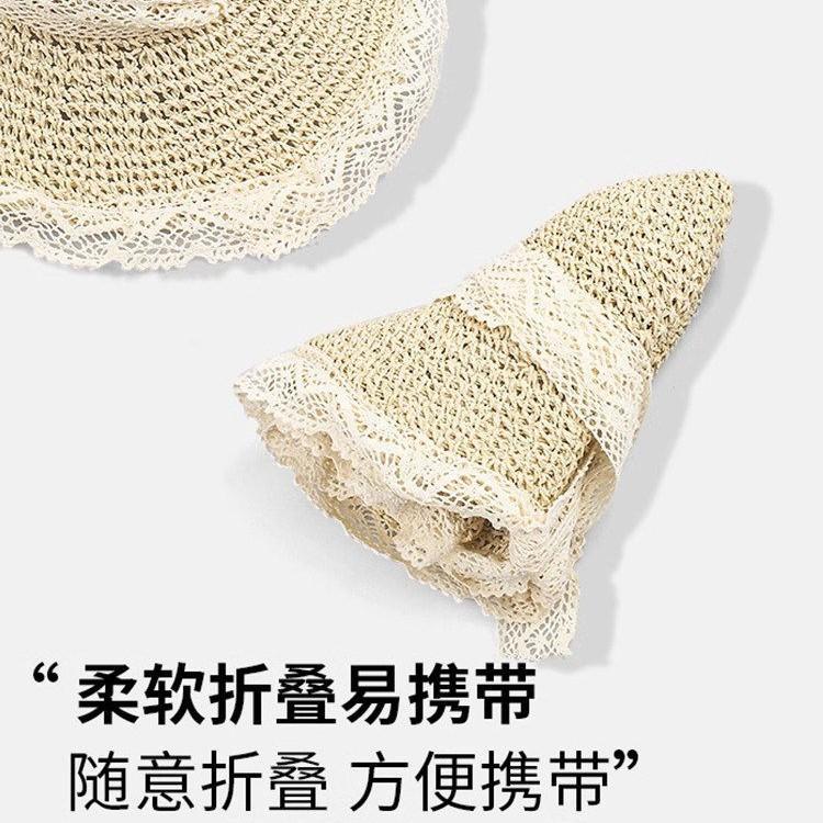 Beyond the Straw Hat Travel Seaside Lace-Up Straw Lace Sun Hat Beach Sunscreen Ins Hat Sun Hat Summer