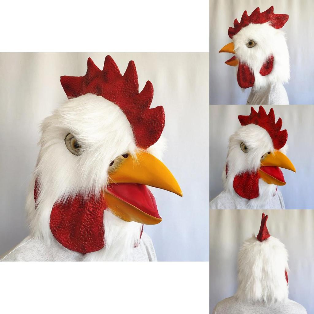 Halloween Tier Latex Hühnermaske mit Plüsch Kopfschmuck für Kostümspiele und Partyanlässe