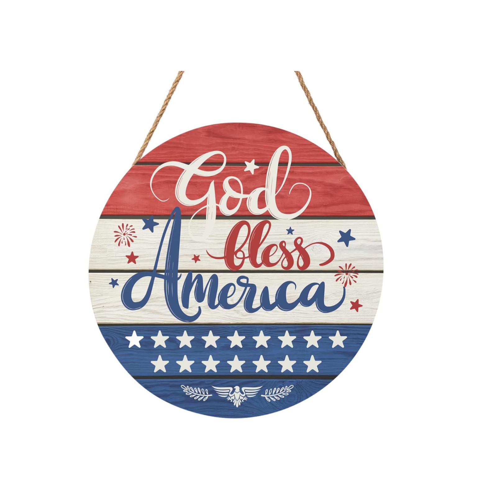 

Wooden Round Hanging Sign Patriotic Home Decor Party Prop God Bless America Independence Day Decoration One Size