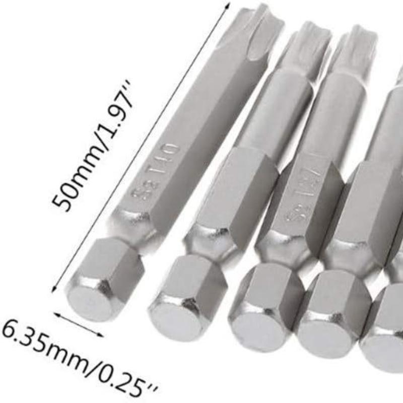 7Pcs/Set 5 Point Torx Screwdriver Bits 50mm S2 Magnetic Star Screw Driver 1/4" Hex Shank T10 T15 T20 T25 T27 T30 T40