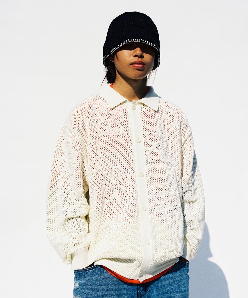 Wkndrs Floral Crochet Cardigan (Ivory)