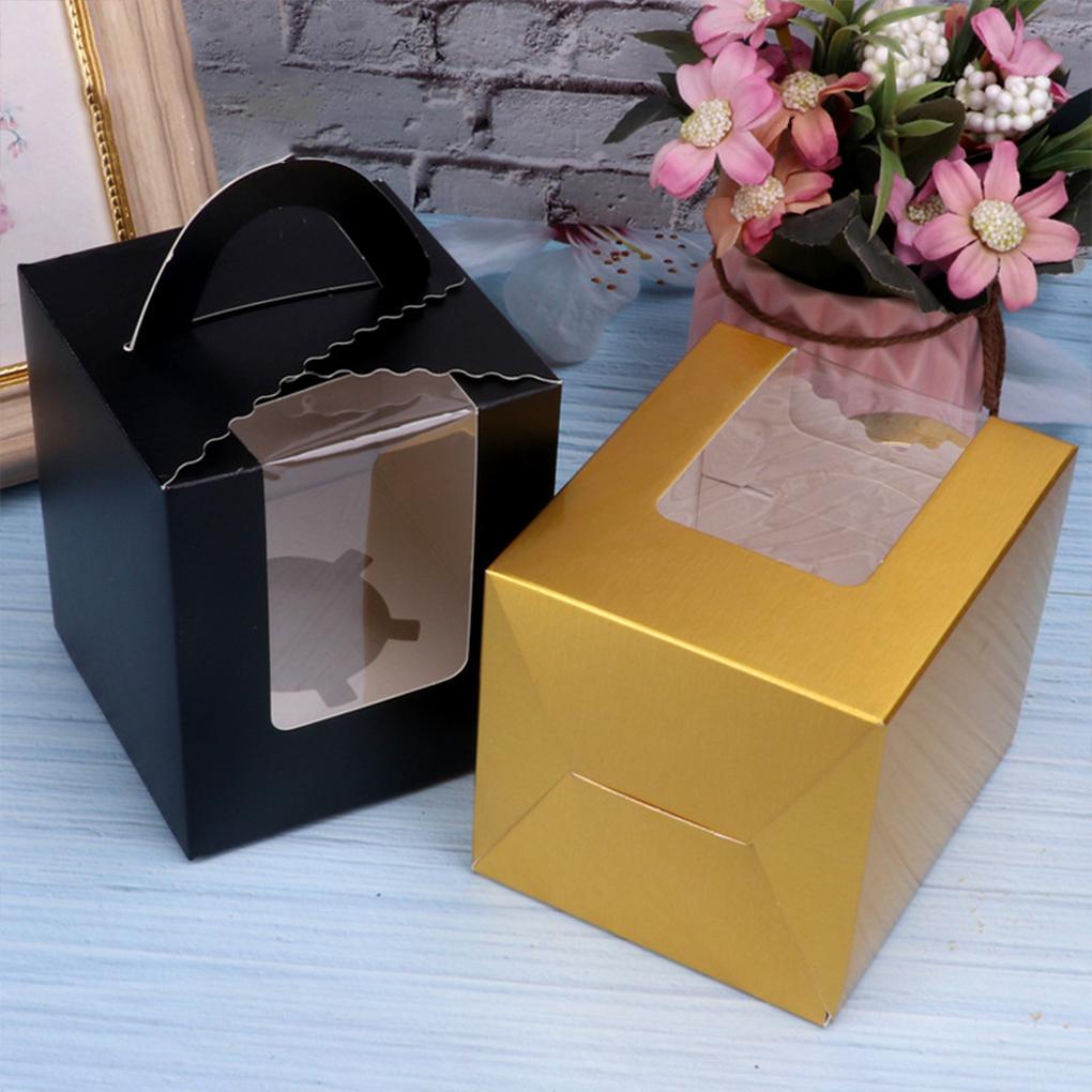 Cutii pentru cupcake cu mâner și inserție pentru fereastră Recipiente portabile pentru produse de patiserie Cutii pentru cupcakes individuale