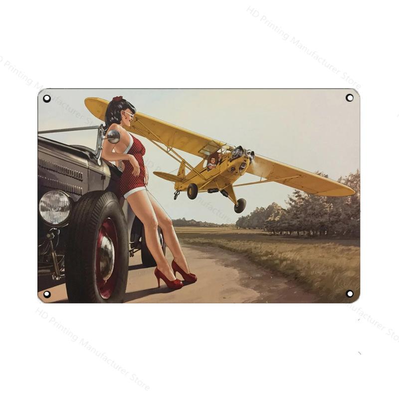 Vintage Classic Movie Tin Sign Retro Metal Plate Sexy Beauty Painting Wall Decor Airplane Plaque Pin Up Poster Room Decoration