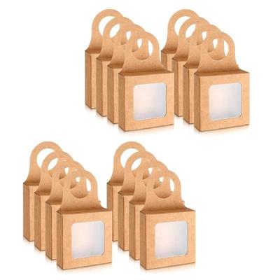 652F Stabile Kraftpapier Flaschenhalter Elegante Kraftpapier Geschenkbox mit Fenster Stilvolle Süßigkeiten Aufbewahrungstasche mit Haken
