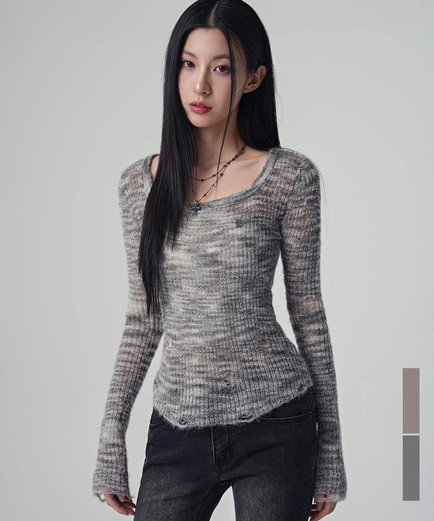 AVANDRESS Multi Damage Scoop Knit_2Colors