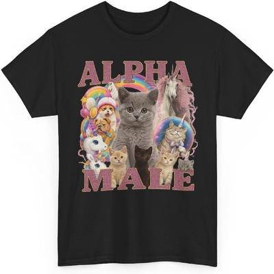 Camiseta Divertida de Gatito Macho Alfa, Gato Arcoíris Unicornio, Estética Y2K Irónica, Camiseta Meme Gen Z, Camiseta Gráfica Sarcástica, Camiseta Linda de Gato