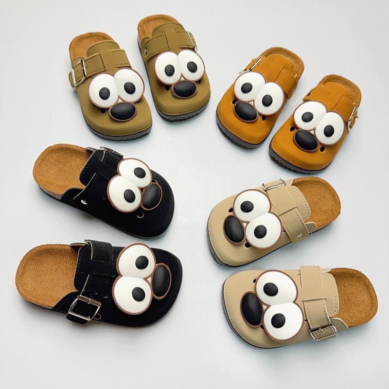 Retro Cartoon Kids' Non-Slip Closed-Toe Birkenstock Slippers with Thick Sole