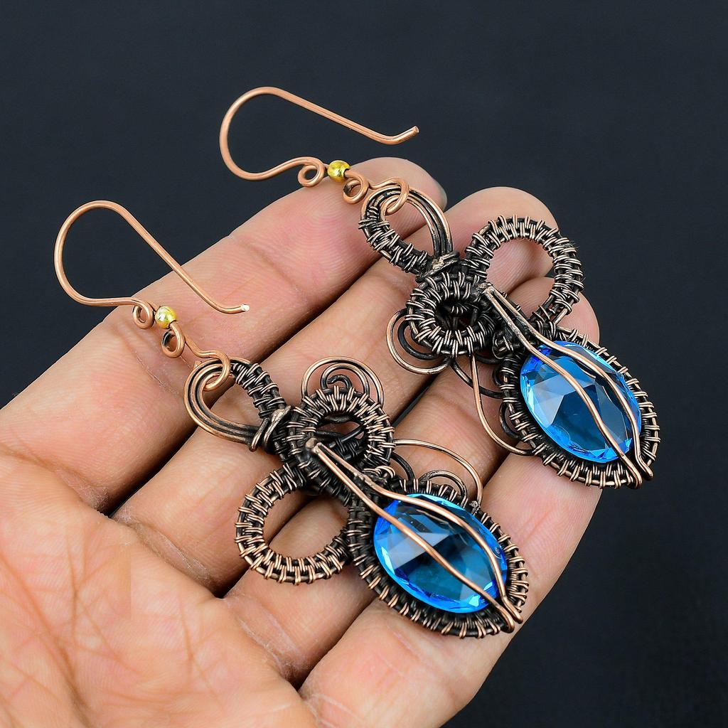 Tanzanite Handmade Gemstone Earrings, 999 Copper Wire Wrapped Earrings Antique Jewelry, Earrings For Engagement Gift