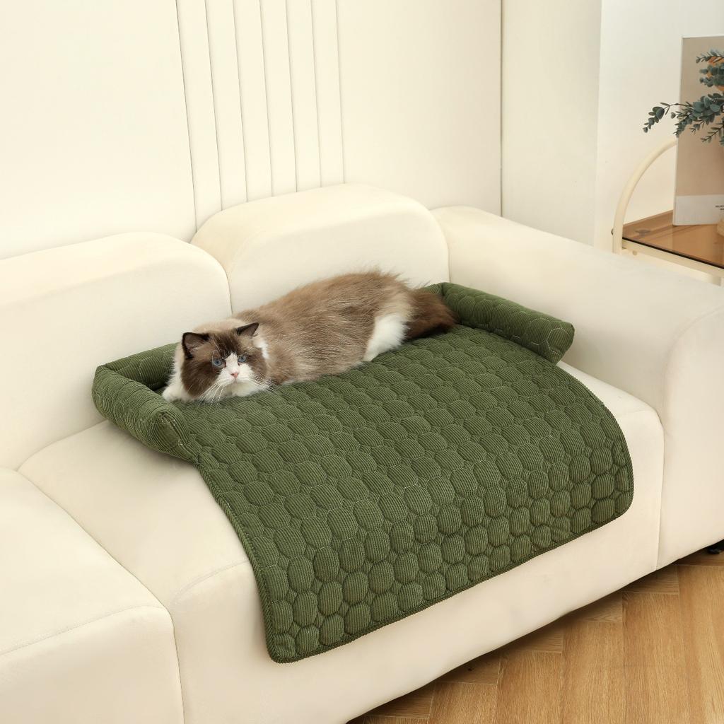 Pet Sofa Cushion with Bolster for Dogs Cats - All Cozy Pet Bed, Embroidery Plaid Design