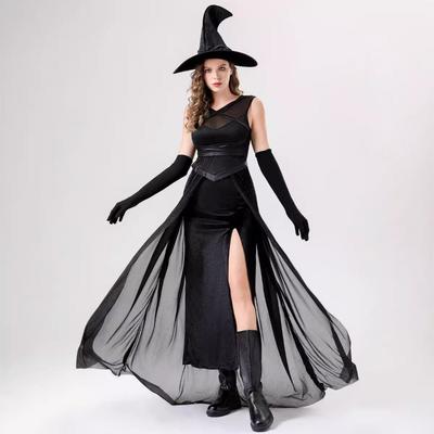 Halloween, novo vestido preto de bruxa vampira, fantasia para festa à fantasia