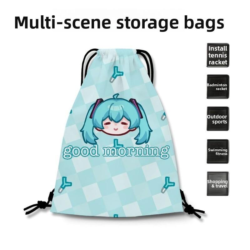 Cute Cartoon Drawstring Backpack Large-capacity Multi-purpose Storage Pouch Portable Sports Gym Sack with Closure