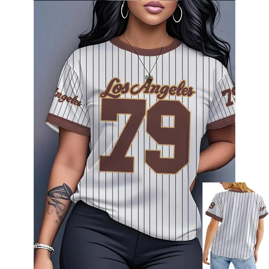 

Полосатая футболка с 3D-принтом 79 букв, с круглым вырезом и короткими рукавами для женщин, дышащая, из полиэстера, эластичная, удобная для повседневной носки 6XL