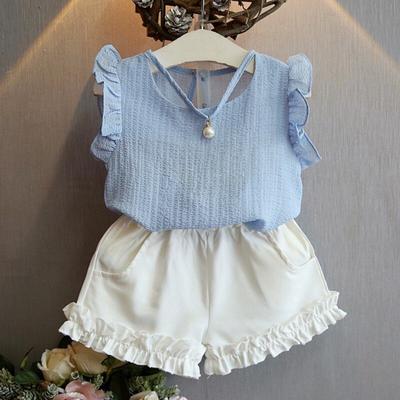 Summer Baby Girls Pearl Sleeveless Chiffon Vest Tops+Shorts Suits Casual Outfits Sets