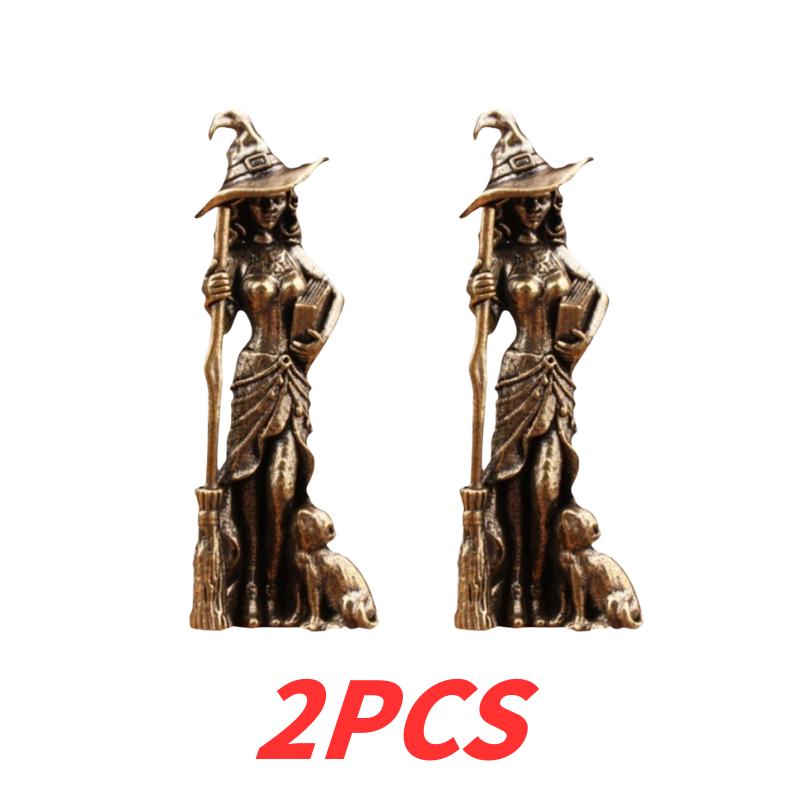 Miniatures Desktop Ornaments Retro Brass Magic Witch Figurines Character Model Small Statue Home Decor Broom Moon Witch Ornament