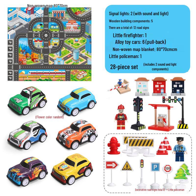 Traffic Signal and Light Educational Set: Safety Teaching Aids, Road Signs, Car Models, and Parking Scene Map