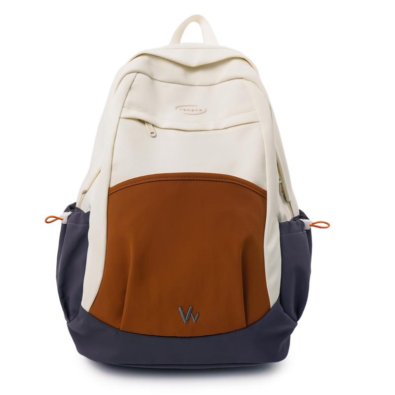 

Trendy Color Block Nylon Backpack Unisex Casual Daily School Travel Lightweight Shoulder Bag Small коричневий