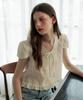ADAUL Puff Button Ribbon Half Sleeve Blouse - White