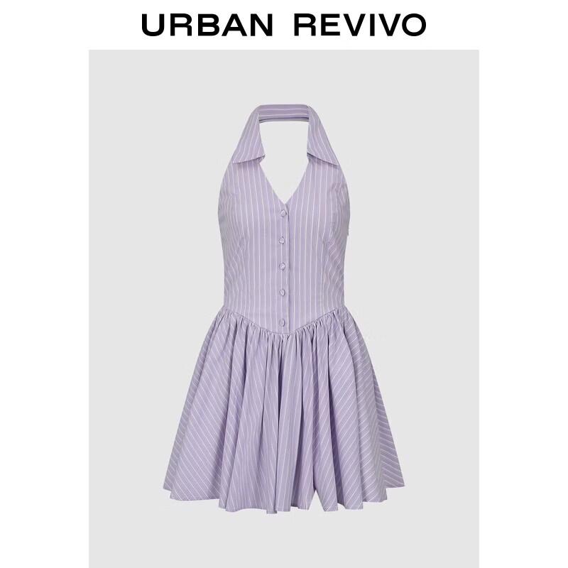 UR2026 Women s Urban Color Block Stripe Halter Mini Dress L