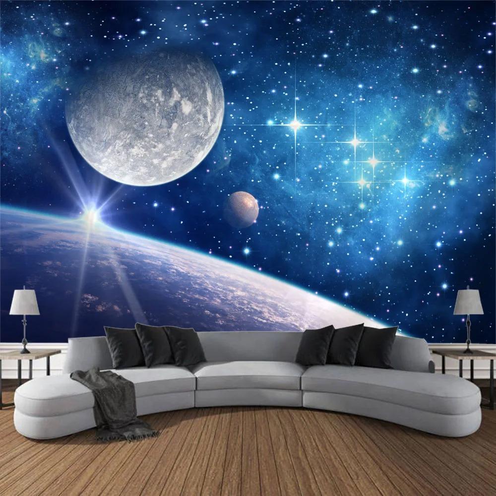 Home Decor Galaxy Starry Sky Wall Hanging Tapestry Space Fantasy Night Sky Forest Landscape Printed Thin Cloth Blanket