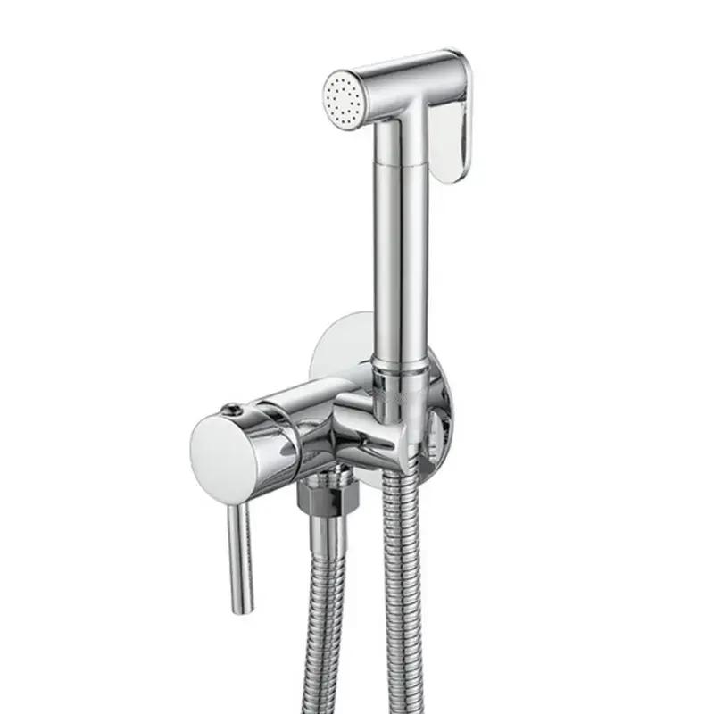 Brushed Gold Hot and Cold Bidet Sprayer Attachment Kit Pressure Adjustable T-valve Brass Hand Held Bidets Shattaf