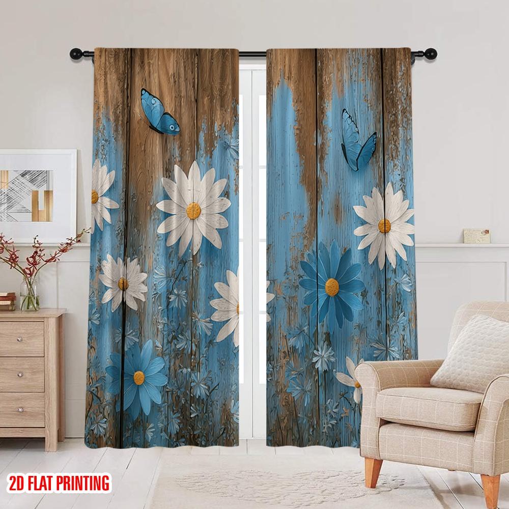 2pcs,2D plane printing Creative Curtains Rustic Blooms(1) Polyester Easy Install (without rod) Holiday Use for Living Room and