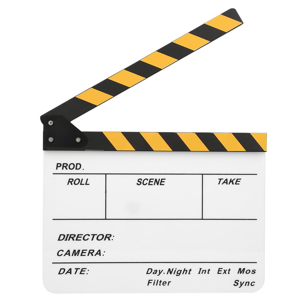 30x25CM Film Clapperboard Acrylic Clapstick Photography Props Director Board Tool(Yellow Striped White board(PAV1Y) )