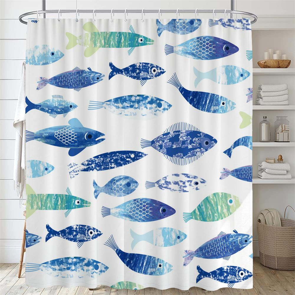 

Underwater World Bathroom Shower Curtain Sea Turtle Dolphin Ocean Creature Sea Fish Shower Curtains Bathroom Waterproof Curtain 90x180cm-35x70in