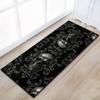 Gothic Skull Runner Rug, Black Floral Pattern Non-Slip Floor Mat for Outdoor Patio, Hallway  Gothic Decor
